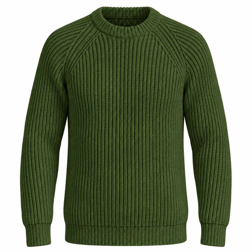 Gloverall Made In England Men's Fisherman Rib Merino Jumper in Green - Front