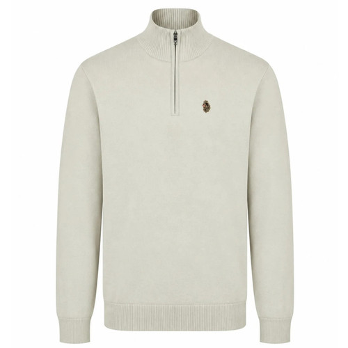 Luke 1977 Pretender Quarter Zip Knitted Jumper in Stone - Front