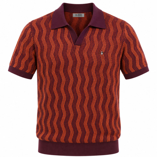 Original Penguin Icons Wavy Johnny Collar Knitted Polo in Port Royale Red