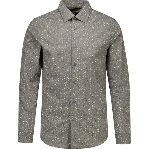 French Connection Mens Micro Leaf Print Regular Fit Long Sleeve Shirt in Green