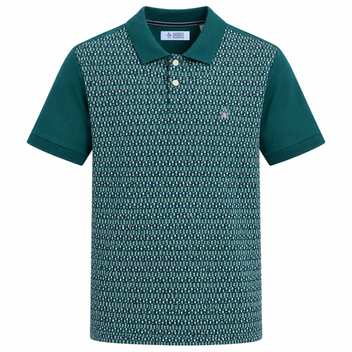 Original Penguin Jacquard Front Mid-Century Fairisle Polo Shirt in Storm - Front