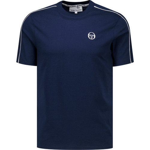 Sergio Tacchini Mens Santis Raised Logo Crew Neck T-Shirt in Maritime Blue and Gardenia