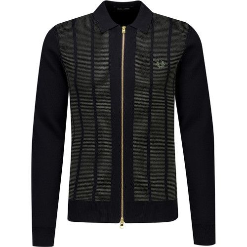 Fred Perry Mens Textured Panel Knitted Zip Cardigan in Black