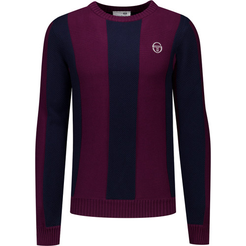 Sergio Tacchini Mens Vico Striped Crew Neck Knitted Sweater in Fig and Maritime Blue