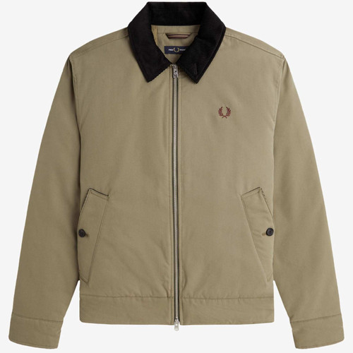 Fred Perry Cord Collar Cotton Caban Jacket Golden Khaki - Front View