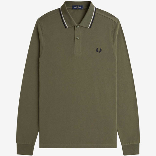Fred Perry M3636 Long Sleeve Twin Tipped Polo Shirt Laurel Wreath Green