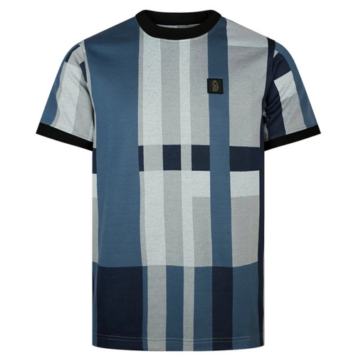 Luke 1977 Brom Check Crew Neck T-shirt in Blue Hue Check - Front
