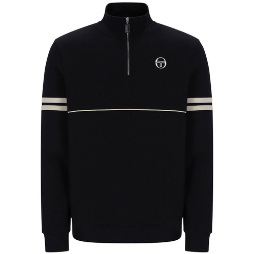 Sergio Tacchini Orion Retro 1/4 Zip Piped Fleece Back Sweatshirt in Black