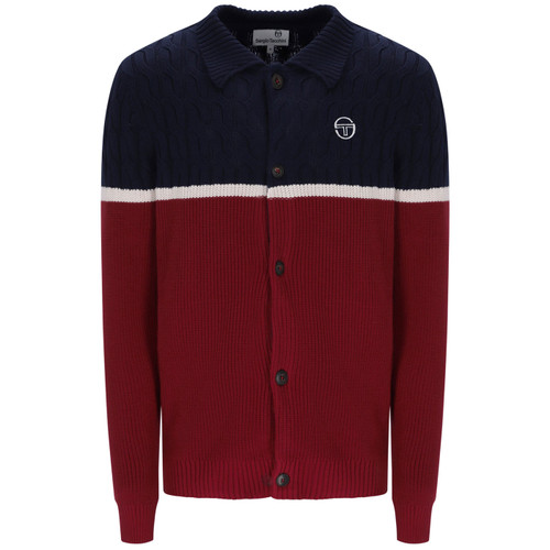 Sergio Tacchini Corte Retro Ski Cable Knit Cardigan in Merlot Red/Navy