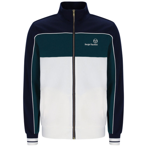 Sergio Tacchini Men's Spiga Colour Block Track Top in White/Navy/Deep Teal
