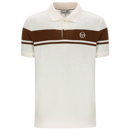 Sergio Tacchini Young Line Retro 80s McEnroe Polo Shirt in Off White/Brown