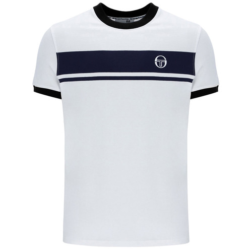 Sergio Tacchini Men's Master Retro Chest Stripe T-shirt in White/Navy