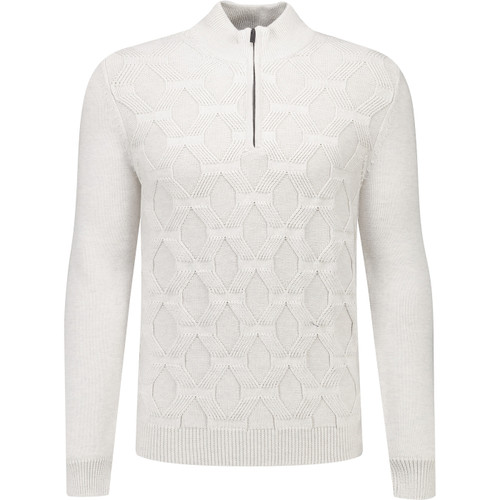 French Connection Mens Diamond Cable Knit Half Zip Jumper in Ecru Melange