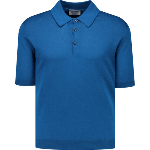 John Smedley Mens Isis Sea Island Cotton Knitted Polo T-Shirt in Fjord Blue