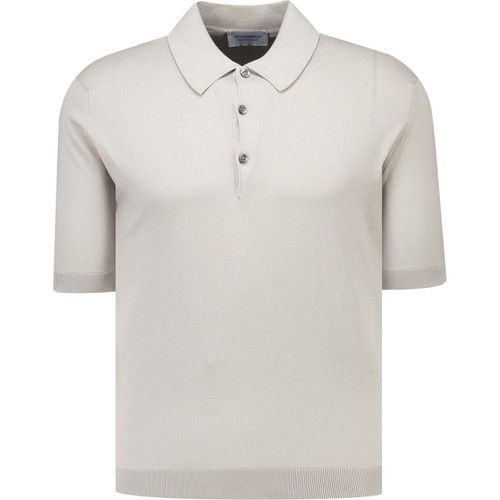 John Smedley Mens Isis Sea Island Cotton Knitted Polo T-Shirt in Parchment