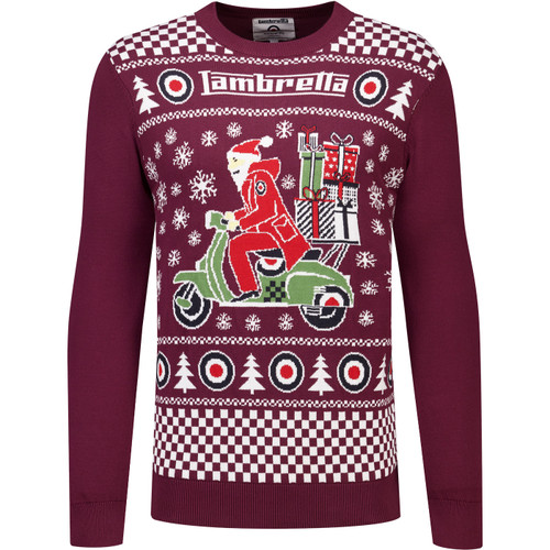 Lambretta Mens Scooter Santa Mod Christmas Jumper in Burgundy