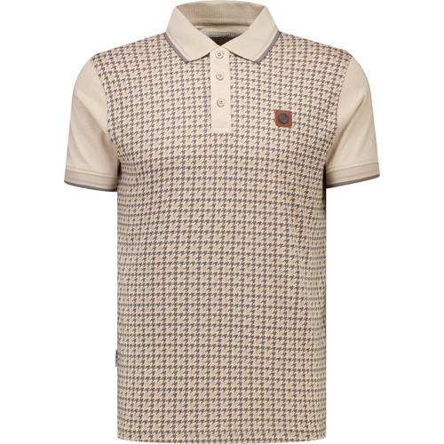 Lambretta Mens Twin Tipped Houndstooth Polo T-Shirt in Cashew Beige
