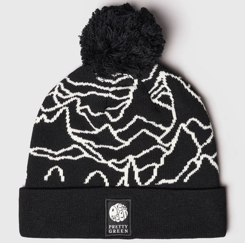 Pretty Green Pulsar Unknown Pleasures Bobble Hat in Black