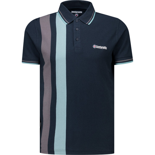 Lambretta Mod 60s Twin Racing Stripe Polo in Navy/Thunderstorm