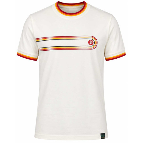 Trojan Retro Stripe Print Triple Tipped Ringer T-shirt Ecru - Front View
