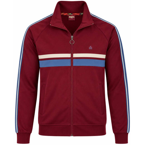 Merc Bristol Retro Stripe Funnel Neck Track Top Burgundy