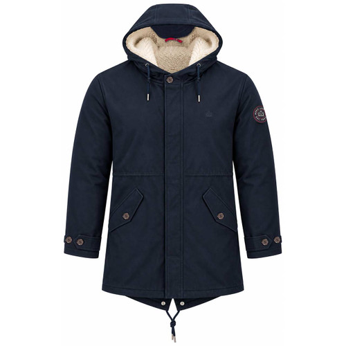 Merc Ferring Mod Wool Blend Sherpa Lined Fishtail Parka Jacket Navy