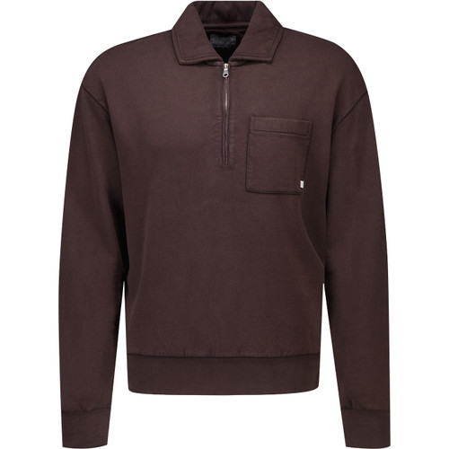 Farah Vintage Mens Bellvue Garment Dye Quarter Zip Sweatshirt in Dark Brown