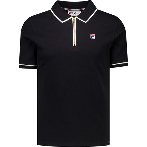 Fila Vintage Men's Oden Retro Tipped Zip Neck Polo Shirt in Black