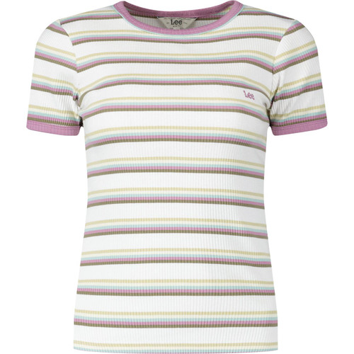 lee jeans womens slim fit stripe ribbed tshirt plum white