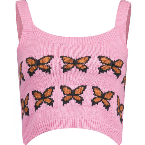 levis womens heaven butterflies knitted cropped vest top pink