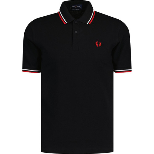 fred perry mens twin tipped pique polo tshirt black red white
