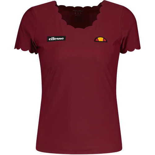ellesse womens evielyn scalloped neck plain coloured tshirt burgundy