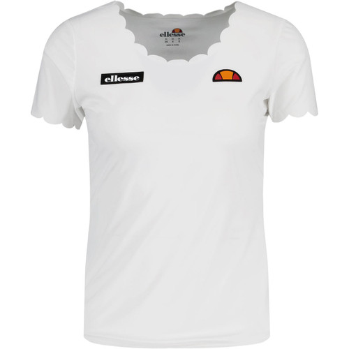 ellesse womens evielyn scalloped neck plain coloured tshirt white