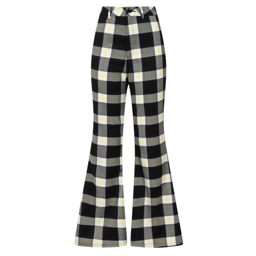 Bright and Beautiful Donna Retro 70s Gingham Check Women's Flares in Black/White