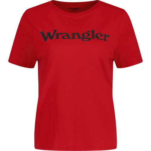 wrangler womens regular fit logo print crew neck tshirt formula red