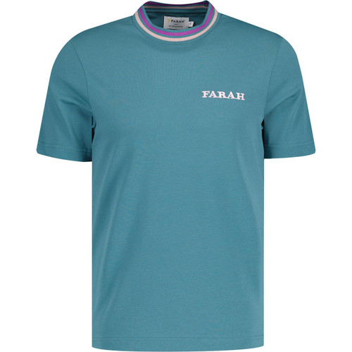 farah vintage mens hanley retro tipped crew neck tshirt ocean blue