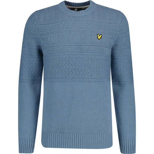 lyle and scott mens guernsey mixed texture crew neck jumper skipton blue