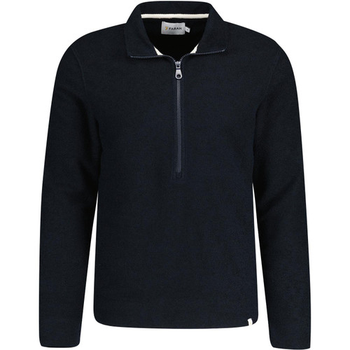 farah vintage mens devlin terry towelling quarter zip neck sweatshirt true navy