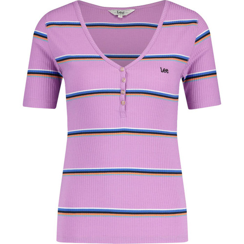 lee jeans womens henley ribbed stripe button v neck tshirt pansy lilac