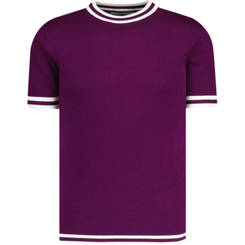 Madcap England Moon Retro Mod Knitted Tipped T-Shirt in Dark Purple