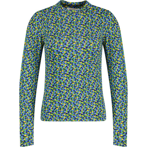 Louche Gilly Bubble Pop Long Sleeve Retro 1960s Jersey Top in Blue