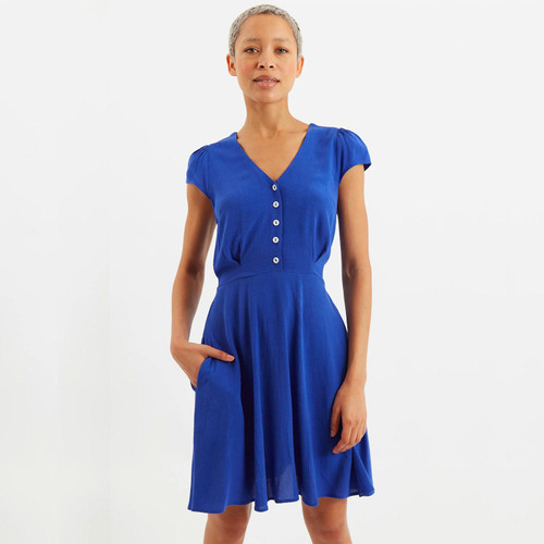 Louche Cathleen Mini Moss Crepe Blue Tea Dress