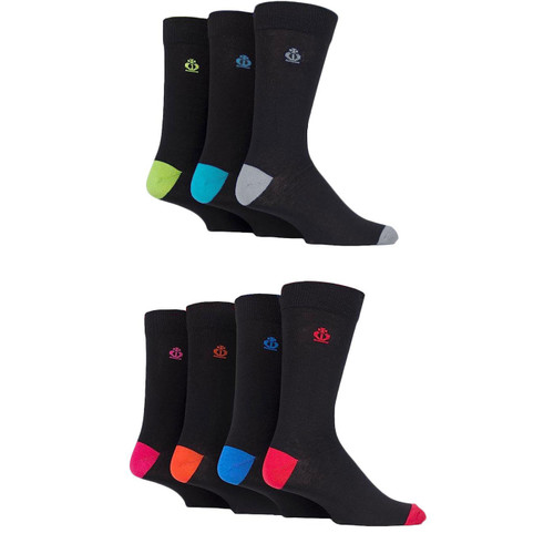 Jeff Banks 7 Pair Socks Recycled Cotton Socks in Black with Colour Pop X2001MCOL