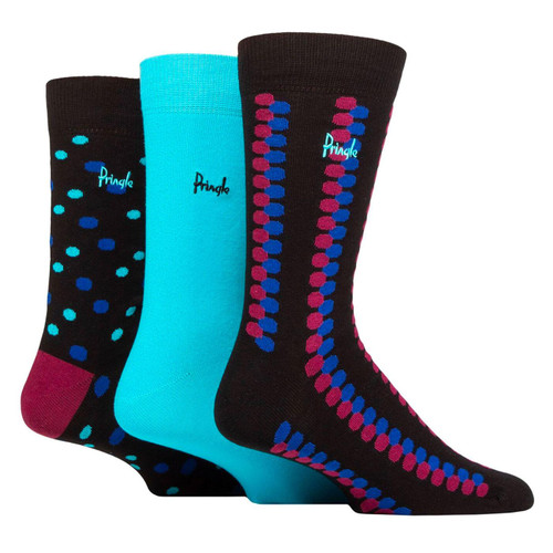 Pringle Retro Mod Double Spot 3 Pack Socks in Black L7034MBLK
