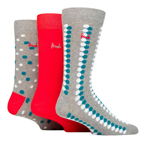 Pringle 3 Pack Retro Mod Double Spot Socks in Light Green and Grey L7034MLTG