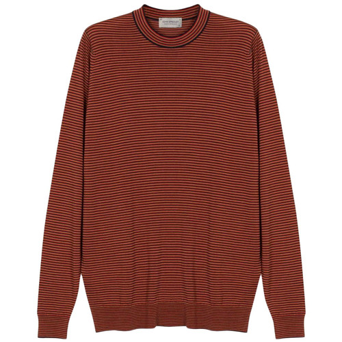 John Smedley Gare Extra Fine Merino Wool Extended Crew Neck Stripe Jumper in Redwood
