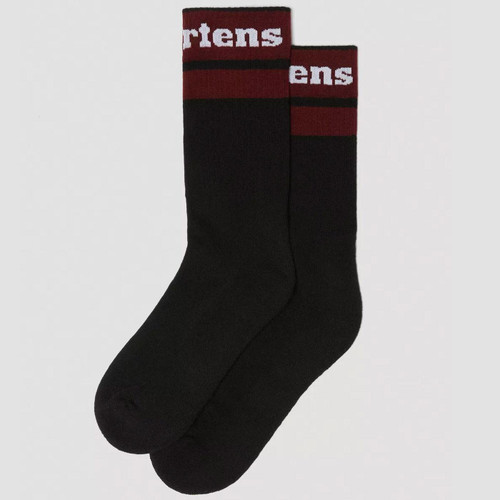 Dr Martens Athletic Logo Organic Cotton Blend Socks in Black with Cherry Red and White AC681004