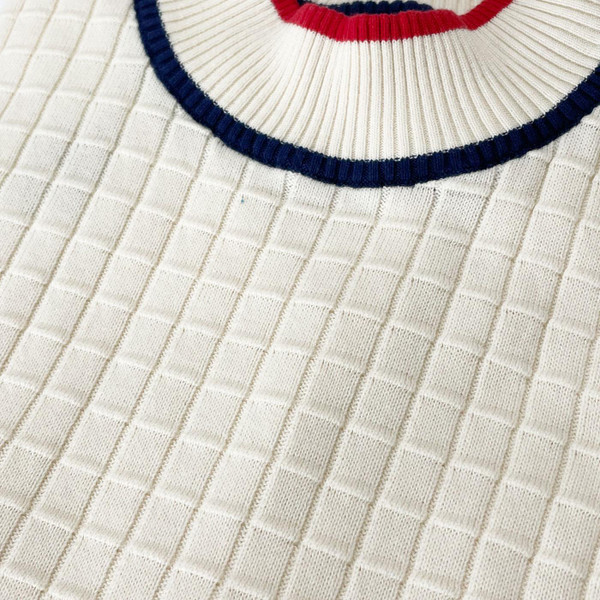 Madcap England Kingly 60s Mod Grid Check Mock Turtleneck Top in Snow White