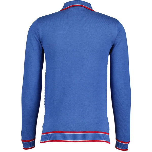 Madcap England Coltrane Retro Jacquard Knit Zip Neck Polo Shirt in Federal Blue  