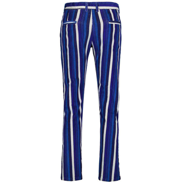 Madcap England Psycho Spectrum Stripe Retro Slim Leg Cord Trousers in Blue